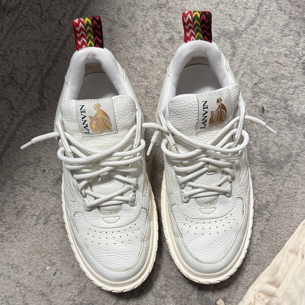 Lanvin White Sneakers with Multicolor Heel Tabs